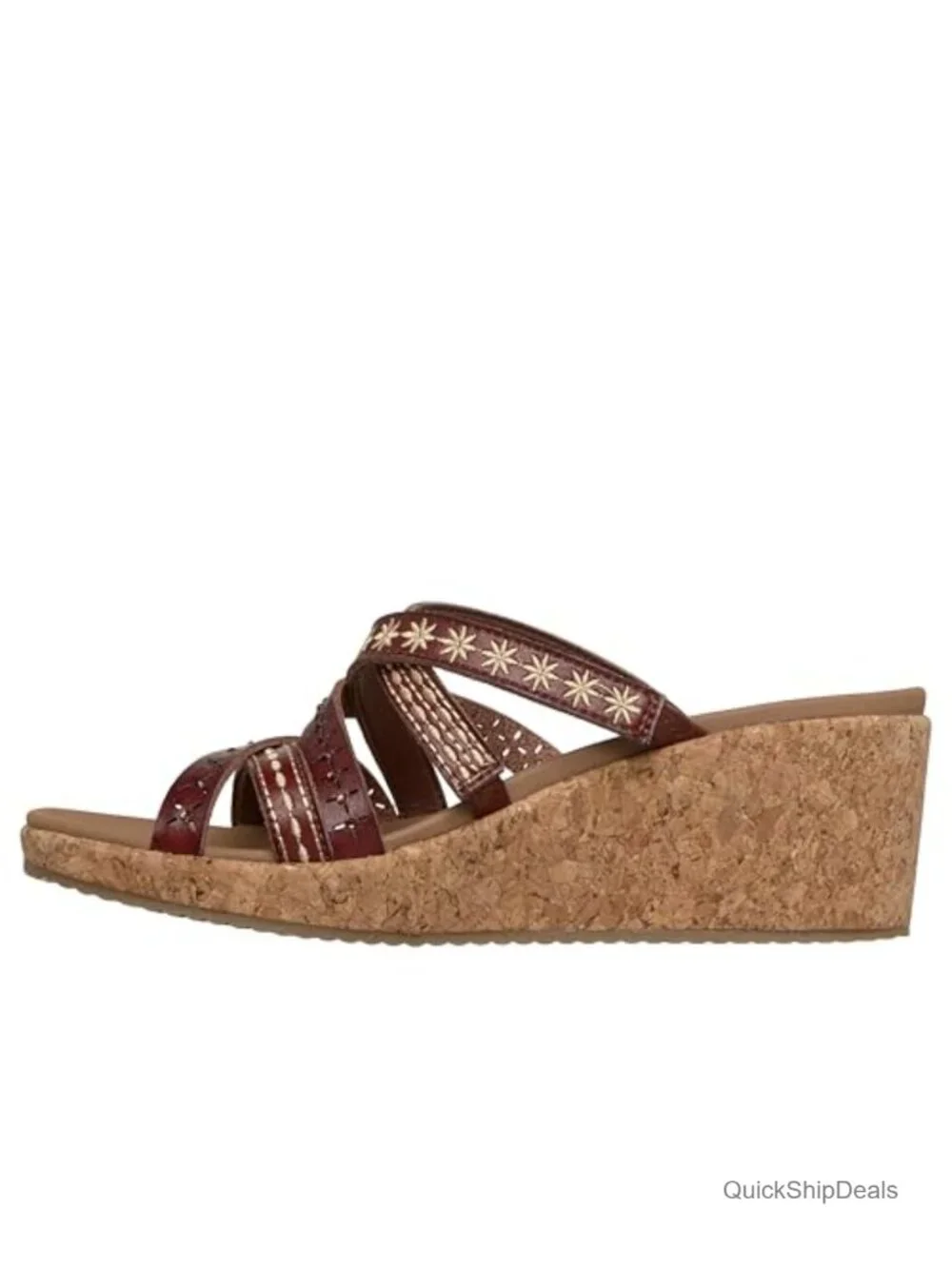 Women's Wedge Strappy Slide Sandals with Arch Support - Vegan Faux Leather